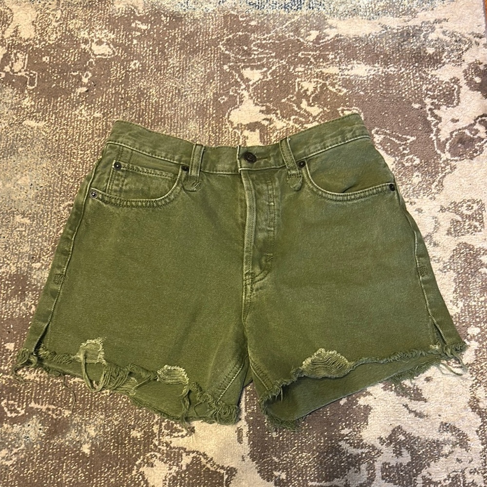 Free People- We The Free Green Distressed Jean Shorts High-Waisted
